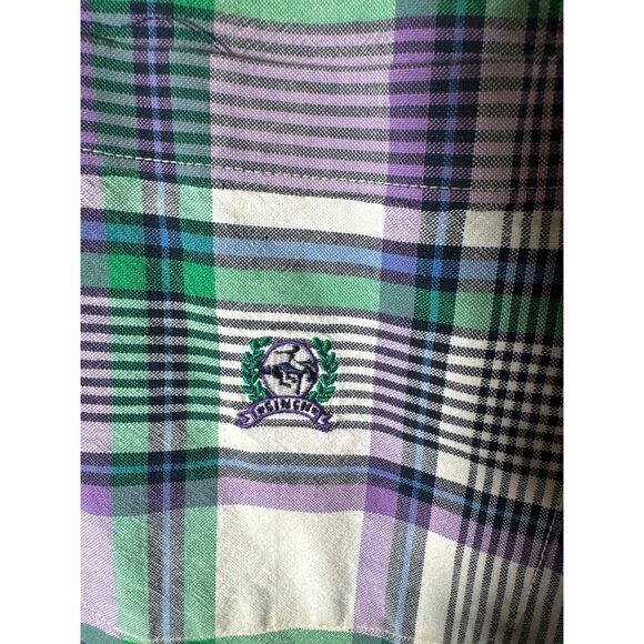Cinch Men's Plaid Short Sleeve Shirt Size M Cotton Purple & Green - Picture 3 of 4